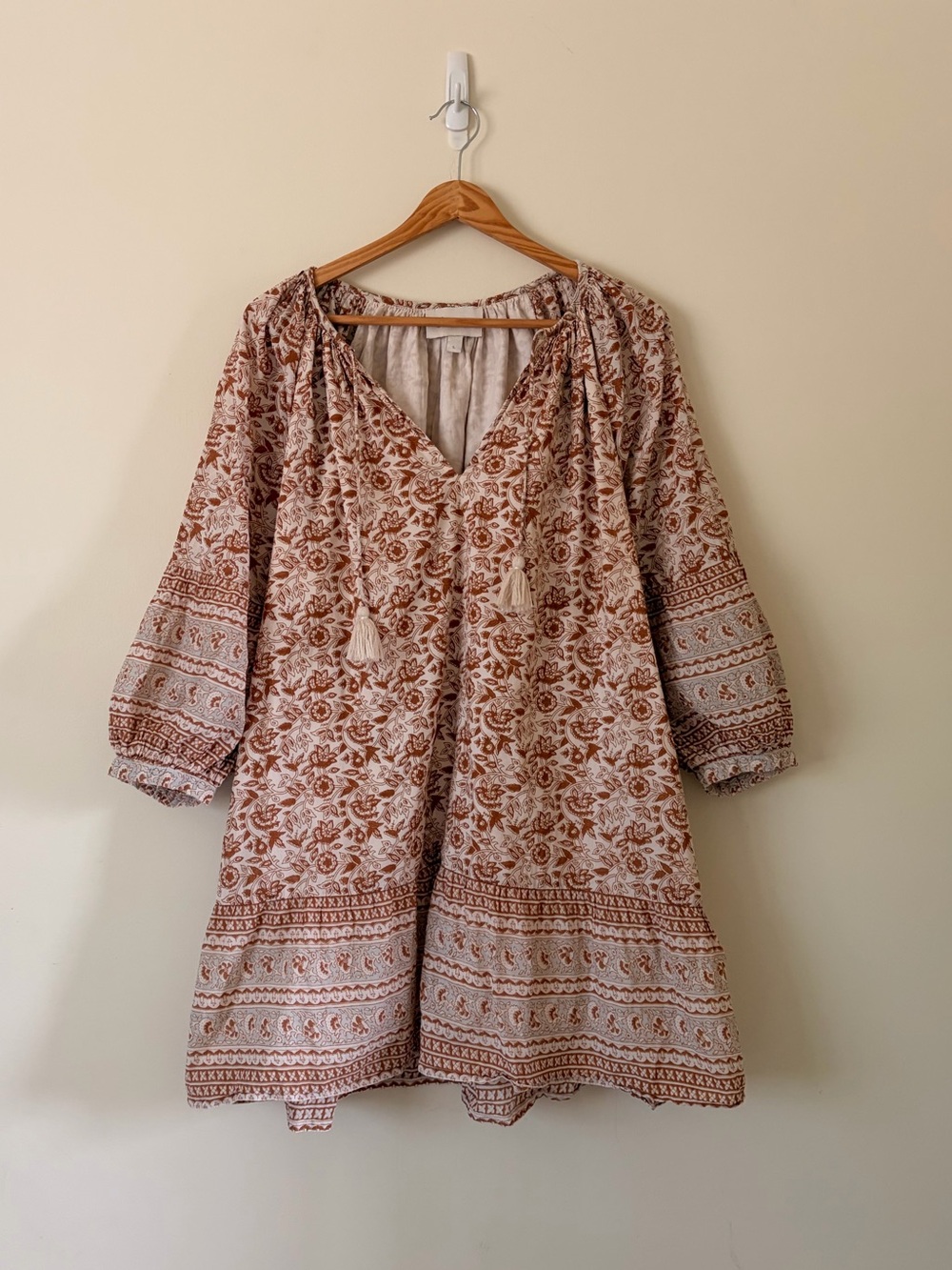 Cleobella Cream and Brown Floral Tie-Front Mini Dress
